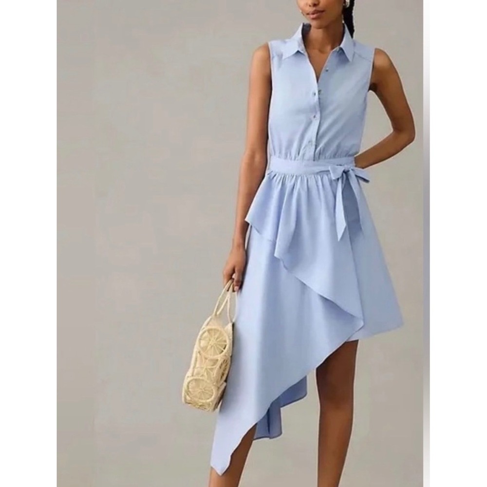 Anthropologie Maeve Asymmetrical Sleeveless Shirtdress Blue Belted New Classic